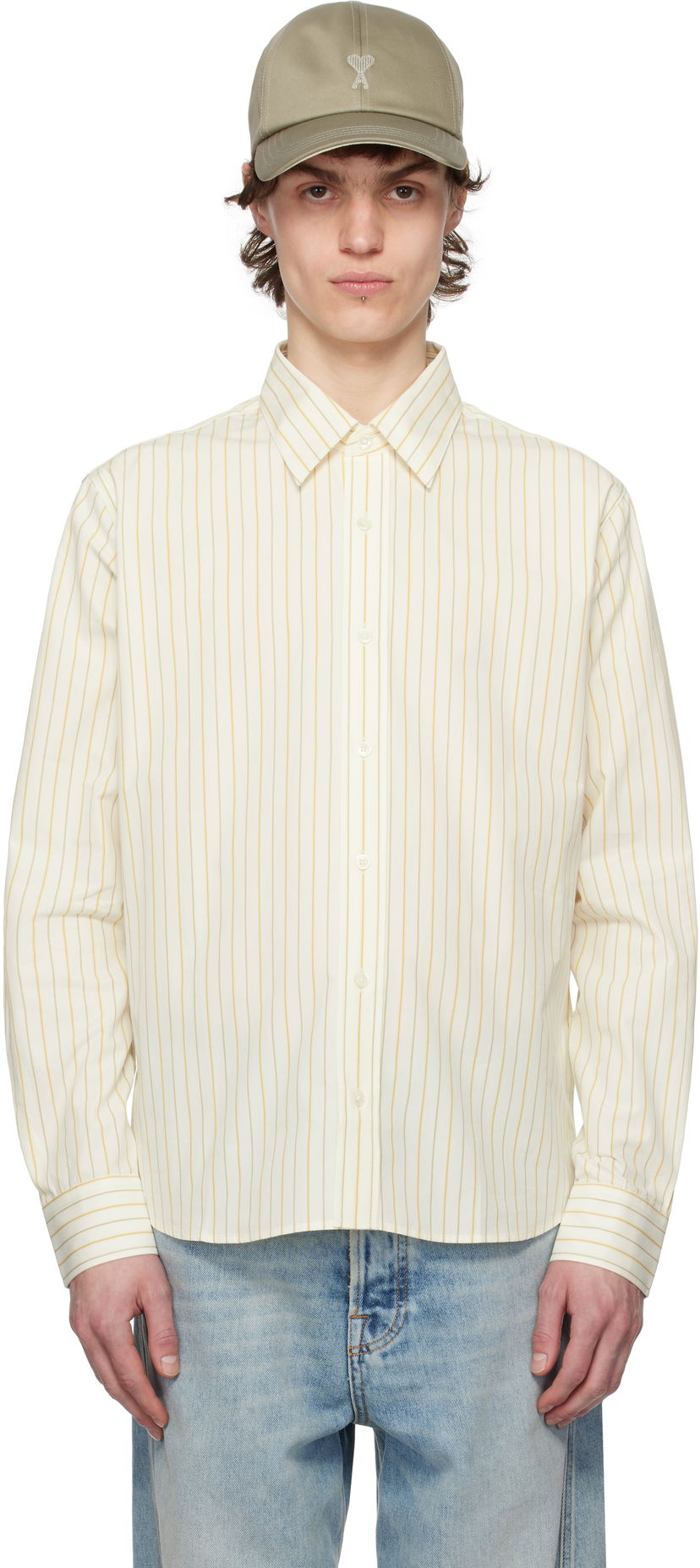 Skjorta AMI AMI Paris Classic Striped Shirt Gul | HSH051.CO0109