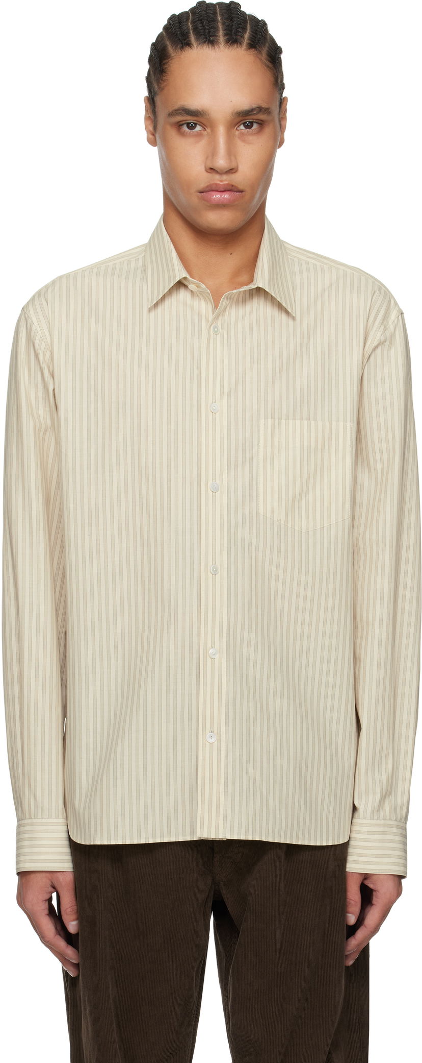 Skjorta The Row The Row Ashford Striped Shirt Beige | 851-W3585