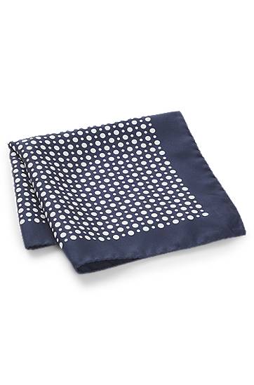 Halsduk BOSS BECKHAM x BOSS Silk Pocket Square with Dot Print Mörkblå | 50549107, 1