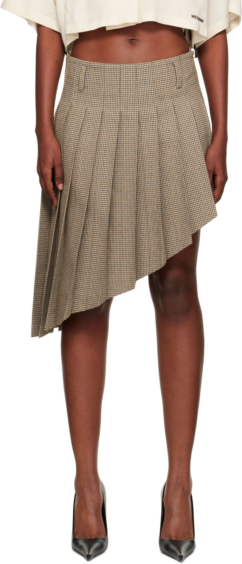 Kjol We11done We11done Asymmetric Checked Midi Skirt Brun | WD-SK2-25-276-W-BG