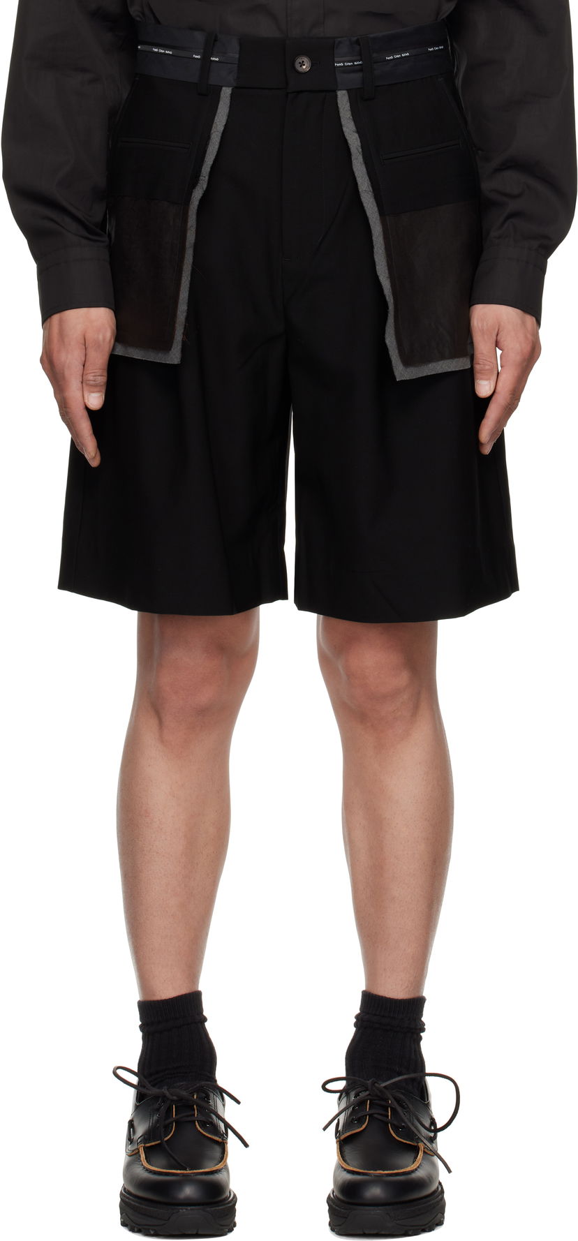 Shorts Feng Chen Wang Feng Chen Wang Deconstructed Patchwork Shorts Svart | FUS19ST02