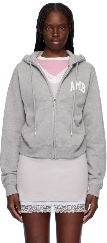 Sweatshirt Ambush AMBUSH 'AMB' Graphic Zip-Up Cropped Hoodie Grå | 12115407, 0