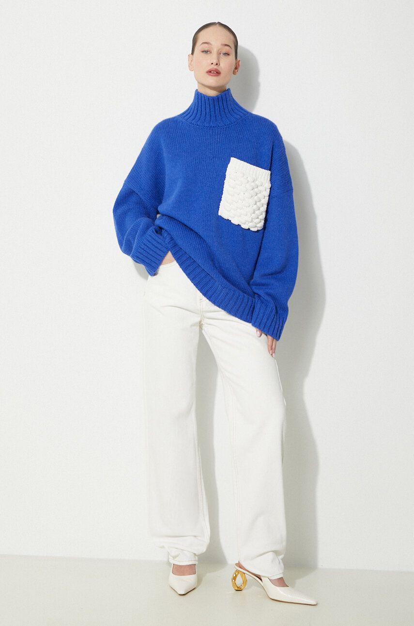 Sweater JW Anderson JW Anderson Textured Patch Pocket Turtleneck Sweater Blå | KW1150.YN0144.823, 1