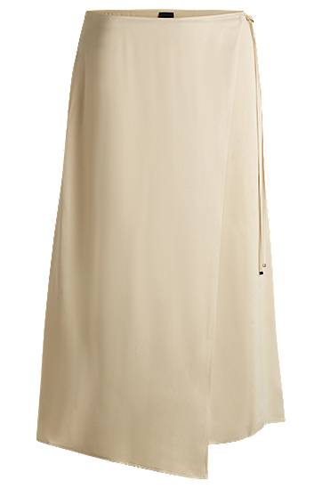 Kjol BOSS Satin Wrap-Front Midi Skirt Beige | 50538116