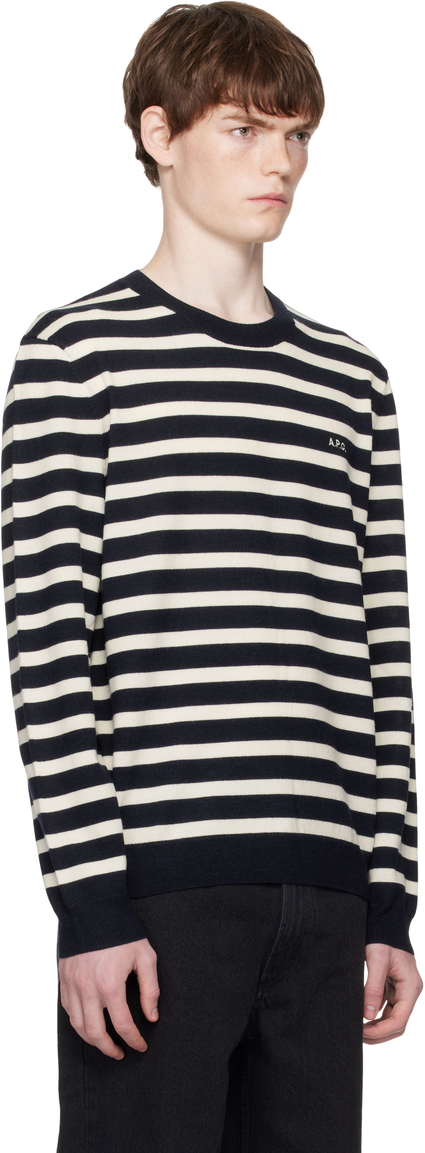 Sweater A.P.C. A.P.C. Matthias Striped Sweater Mörkblå | WVBEC-H23431, 1