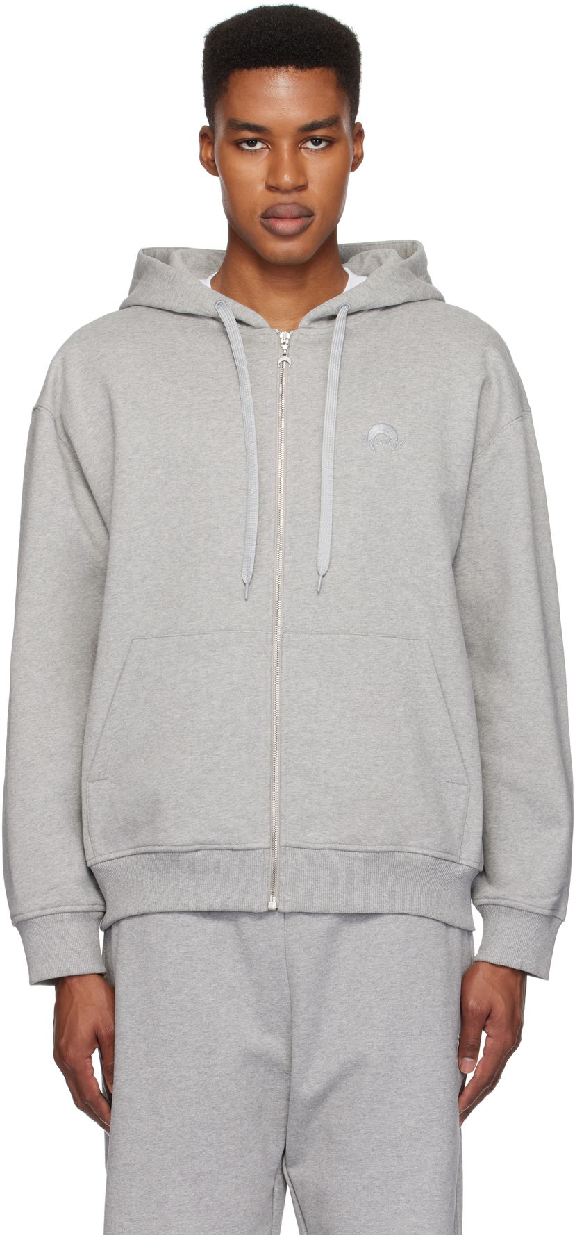 Sweatshirt Marine Serre Moon Logo Fleece Zip Hoodie Grå | UST017A CJER0013