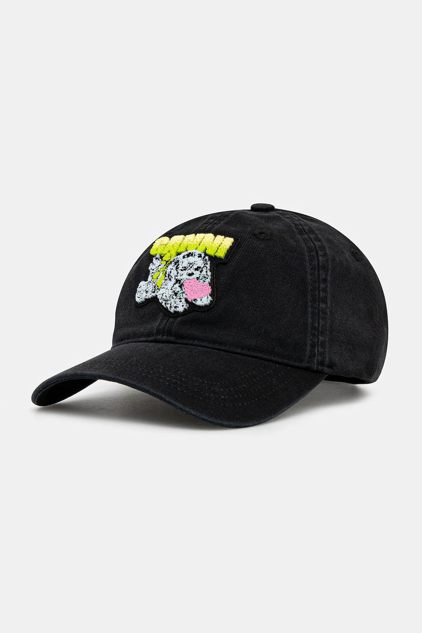 Keps GANNI Washed Cotton Canvas Puppy Baseball Cap Svart | A6941