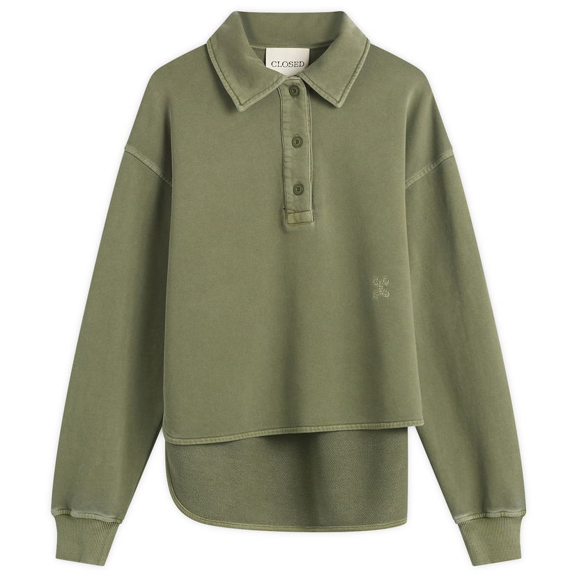 Sweatshirt CLOSED Long Sleeve Polo Sweatshirt with Layered Hem Grön | C95667-47V-13-657