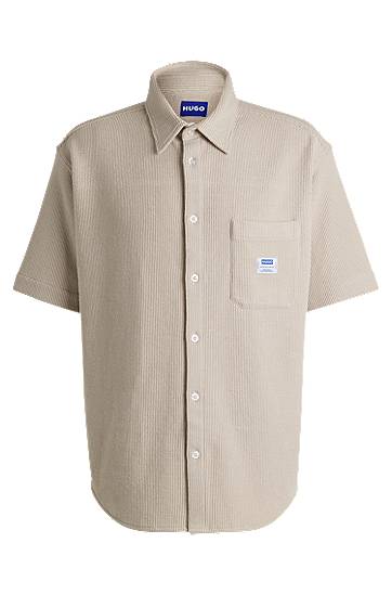 Skjorta BOSS HUGO Men's Waffle-Structured Cotton Blend Short-Sleeved Shirt Beige | 50540316