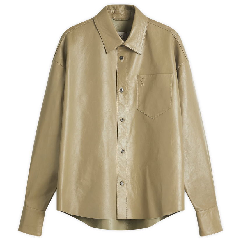 Skjorta AMI AMI Paris Boxy Fit Leather Overshirt, Size Large Beige | UJK246-LH0051-375
