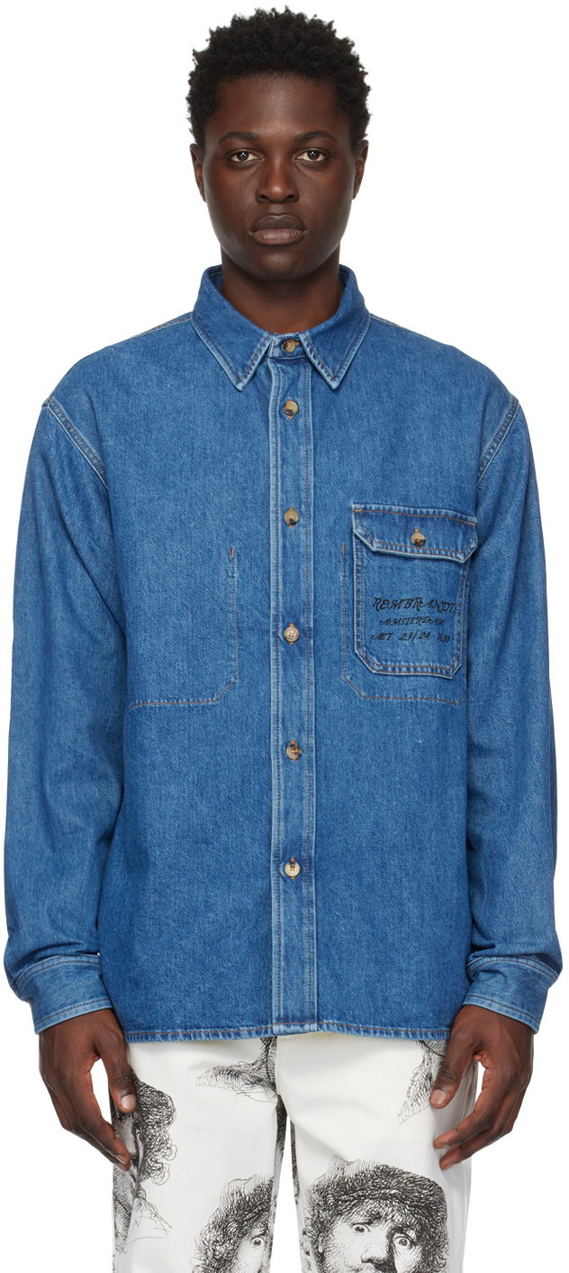 Jacka JW Anderson Blue Printed Denim Jacket Blå | SH0231-PG1240