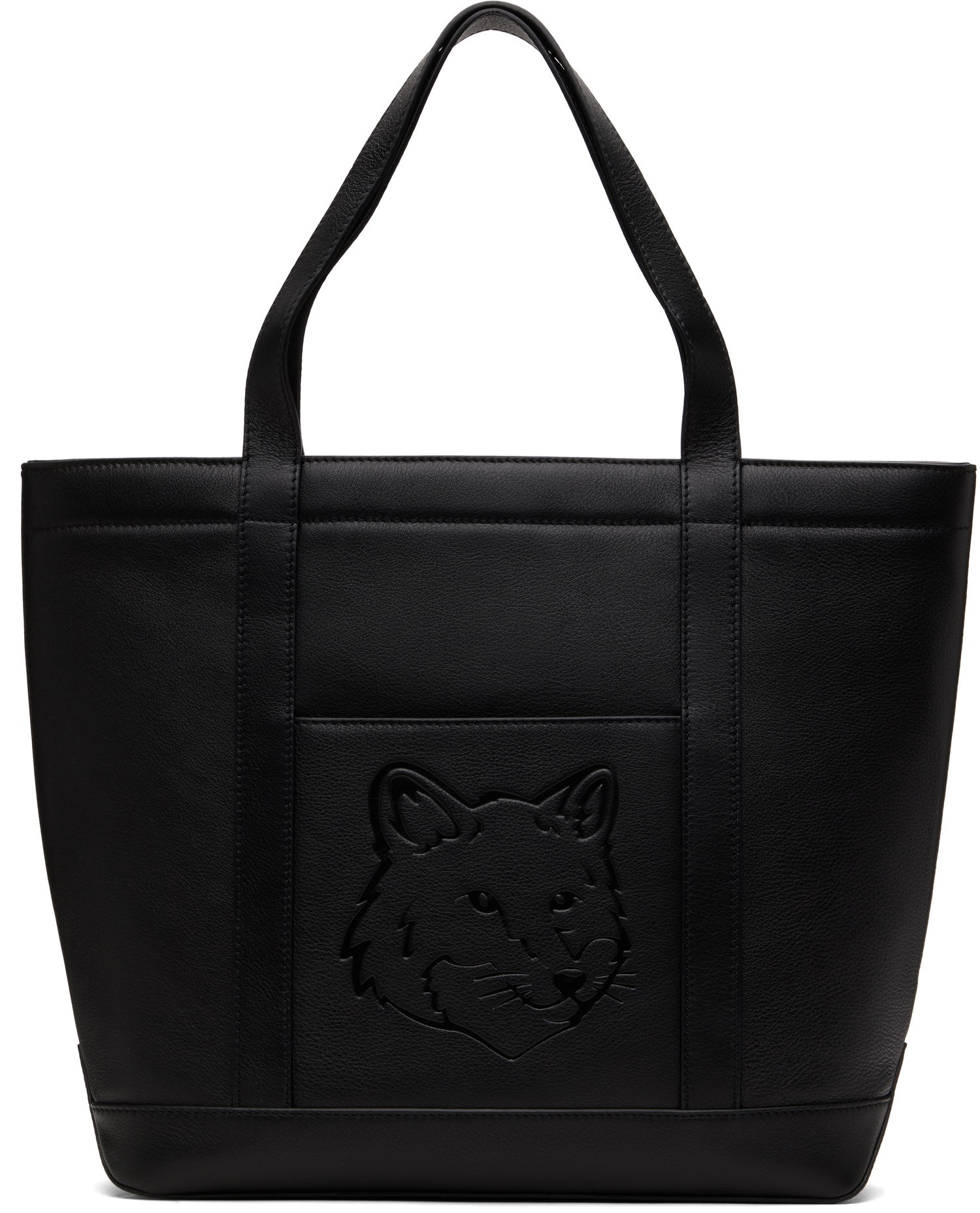Tygpåse MAISON KITSUNÉ Maison Kitsuné Fox Head Leather Medium Tote Svart | OW05110LC0045, 0