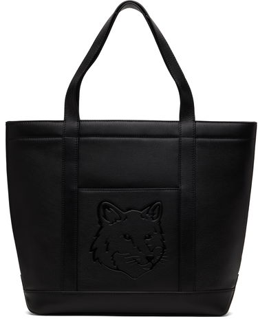 Tygpåse MAISON KITSUNÉ Maison Kitsuné Fox Head Leather Medium Tote Svart | OW05110LC0045, 0