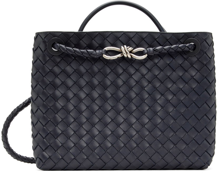 Handväska Bottega Veneta Navy Medium Andiamo Bag Svart | 766016 VCPP1