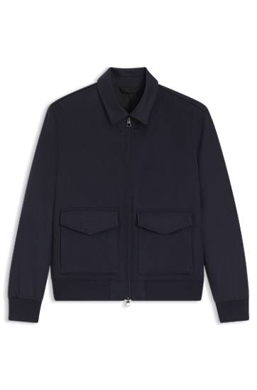 Bomberjacka BOSS BECKHAM x BOSS Zip Jacket with Flap Pockets Wool and Cashmere Mörkblå | 50555817, 0