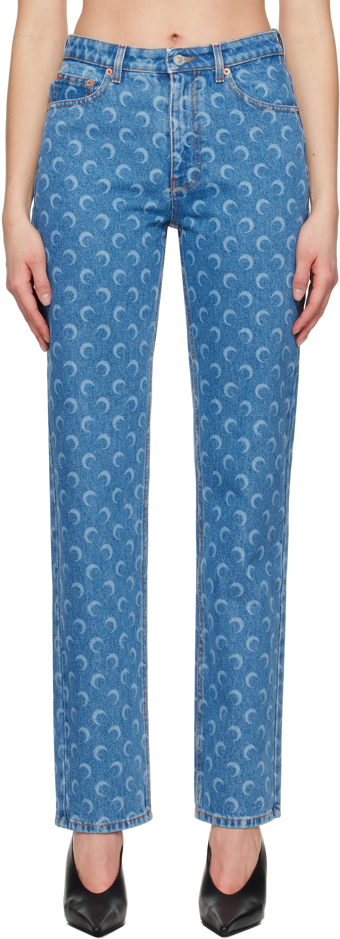 Jeans Marine Serre Marine Serre Moon Laser Loose Jeans Blå | WPA128A CDEN0002, 0