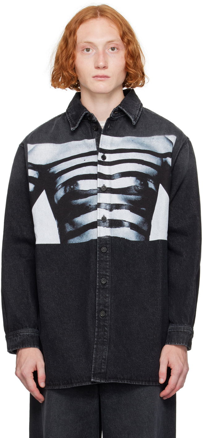 Skjorta Jean Paul Gaultier Jean Paul Gaultier 'The Body Marinière' Print Denim Shirt Svart | 24/30-F-CH063I-D016-060100