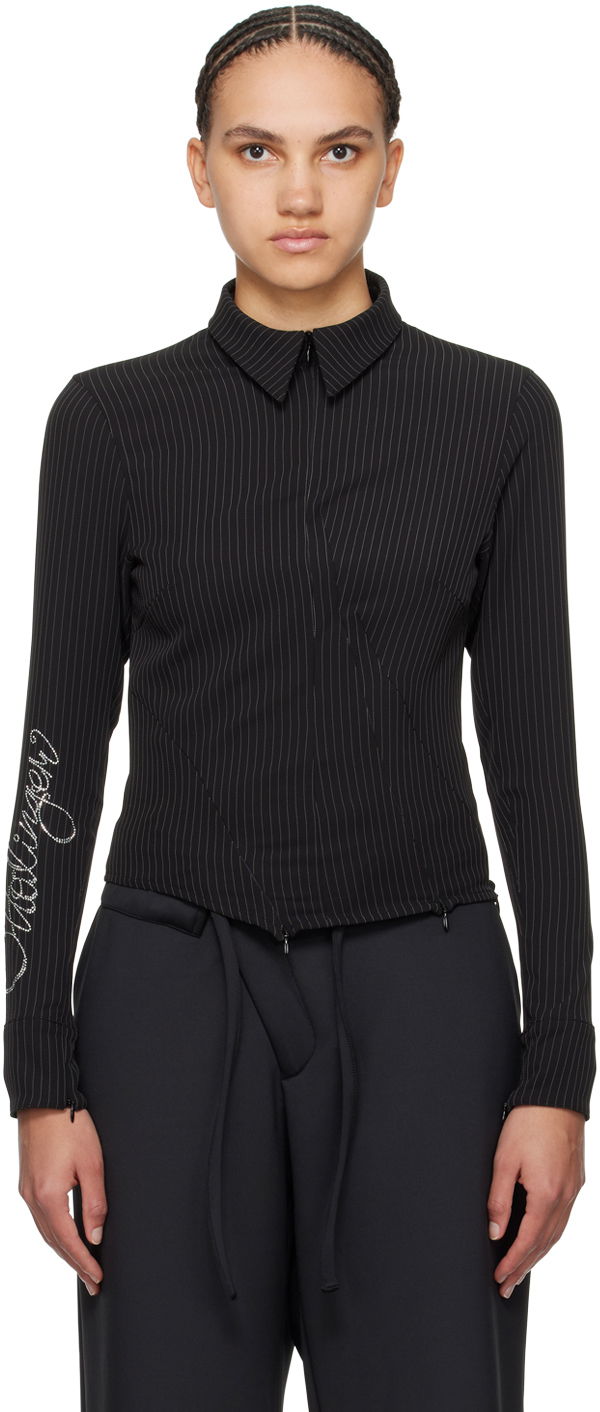 Skjorta Ottolinger Ottolinger Pinstriped Zip Shirt Svart | 1103003