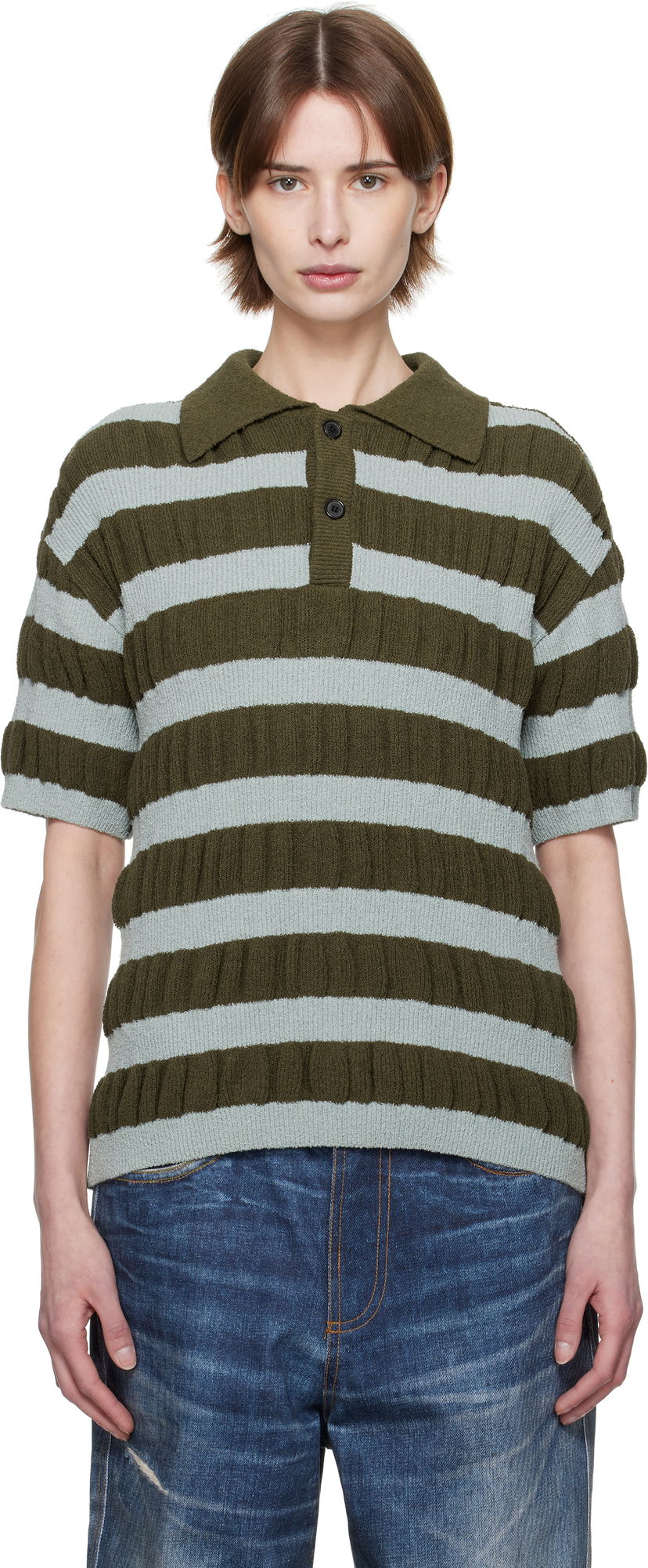 Polotröja Andersson Bell Andersson Bell Bubble Stripe Polo Grön | atb1246m