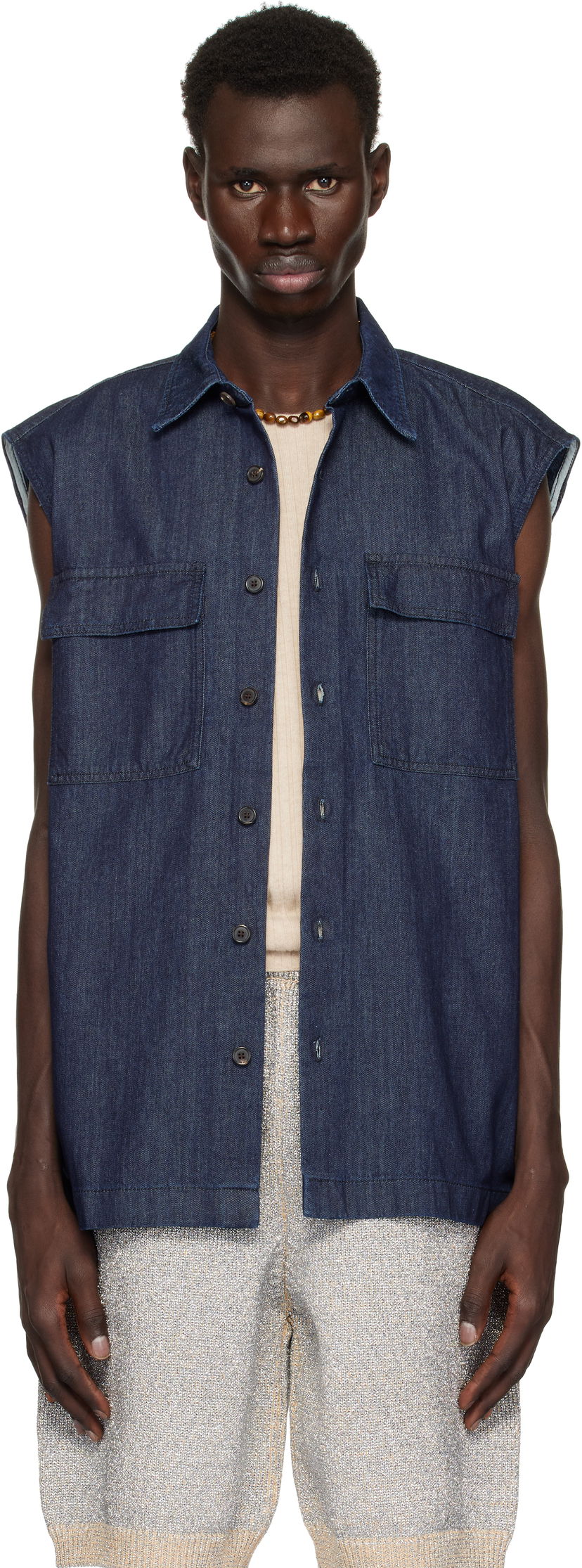 Skjorta Dries Van Noten Dries Van Noten Sleeveless Denim Shirt Blå | 251-020728-1553