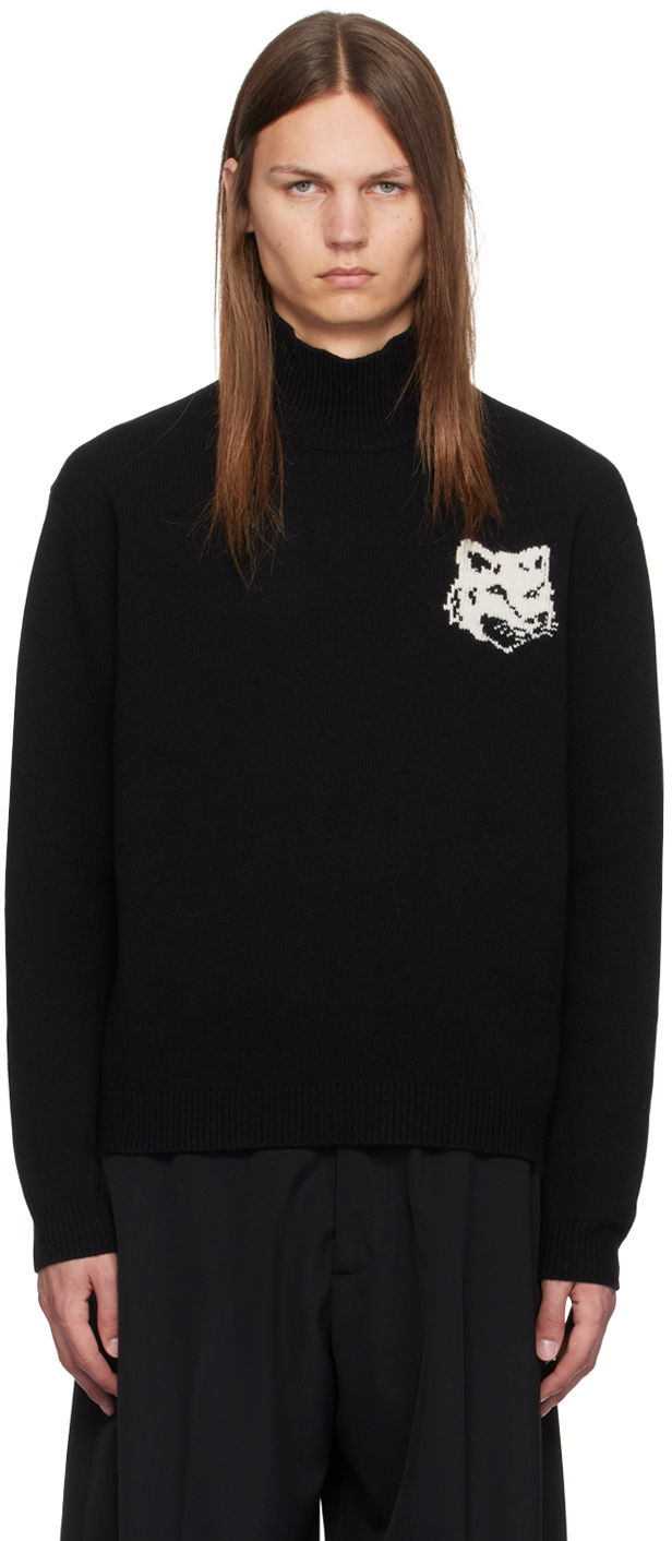 Sweater MAISON KITSUNÉ Fox Head Intarsia Turtleneck Sweater Svart | NM00807KM0329