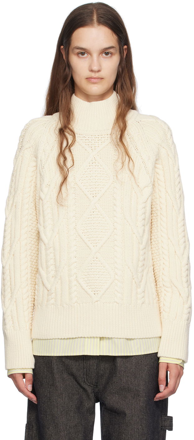 Sweater BOSS Mock Neck Sweater Vit | 50518369