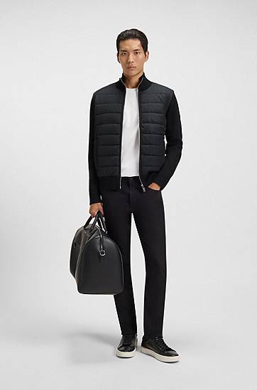 Bomberjacka BOSS Mixed-material jacket with padded front and knitted sleeves Svart | 50549991, 1