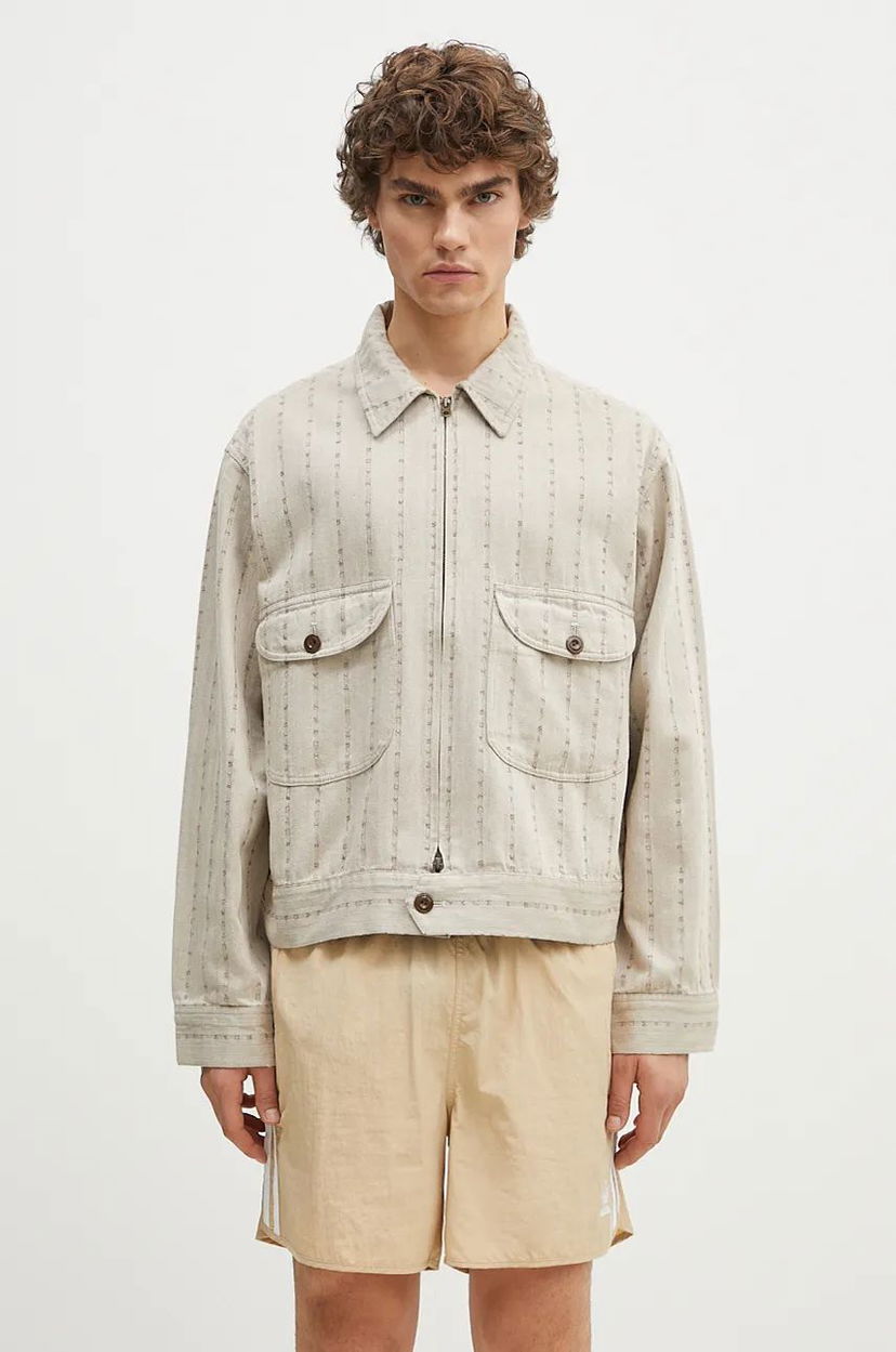 Jacka Human Made Herringbone Zip-Up Work Jacket Beige | HM28JK014