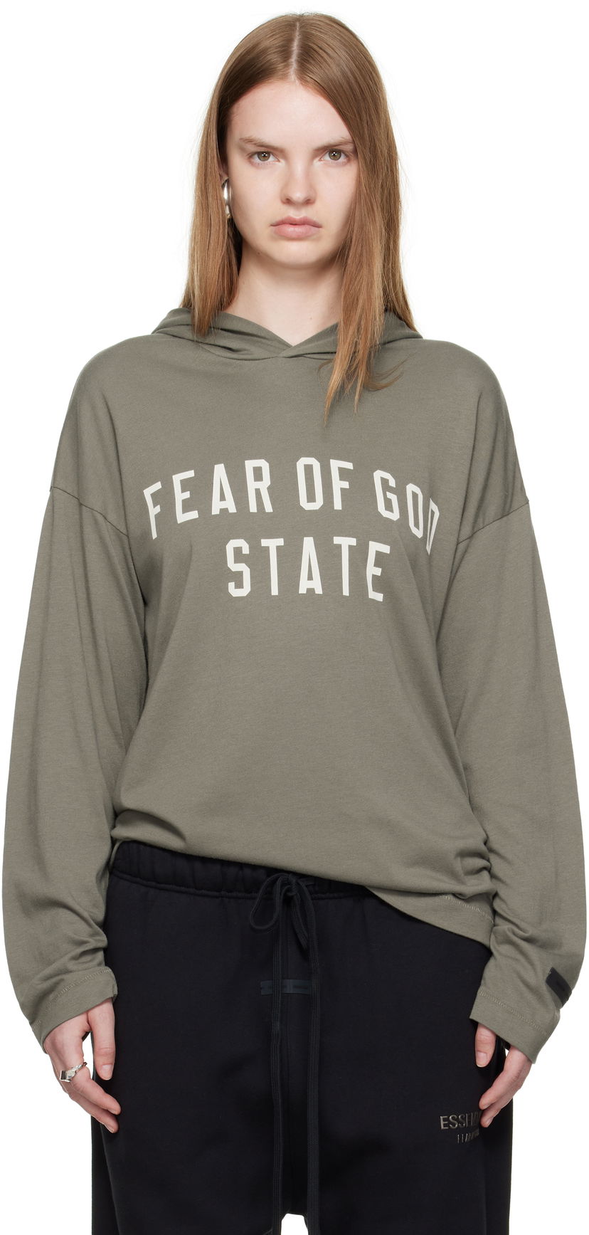 Sweatshirt Fear of God ESSENTIALS State Long Sleeve Hoodie Grön | 125SP257177FW