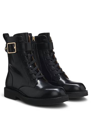 Sneakers och skor BOSS Lace-up Leather Boots with Buckle Detail and Chunky Sole Svart | 50552772, 0