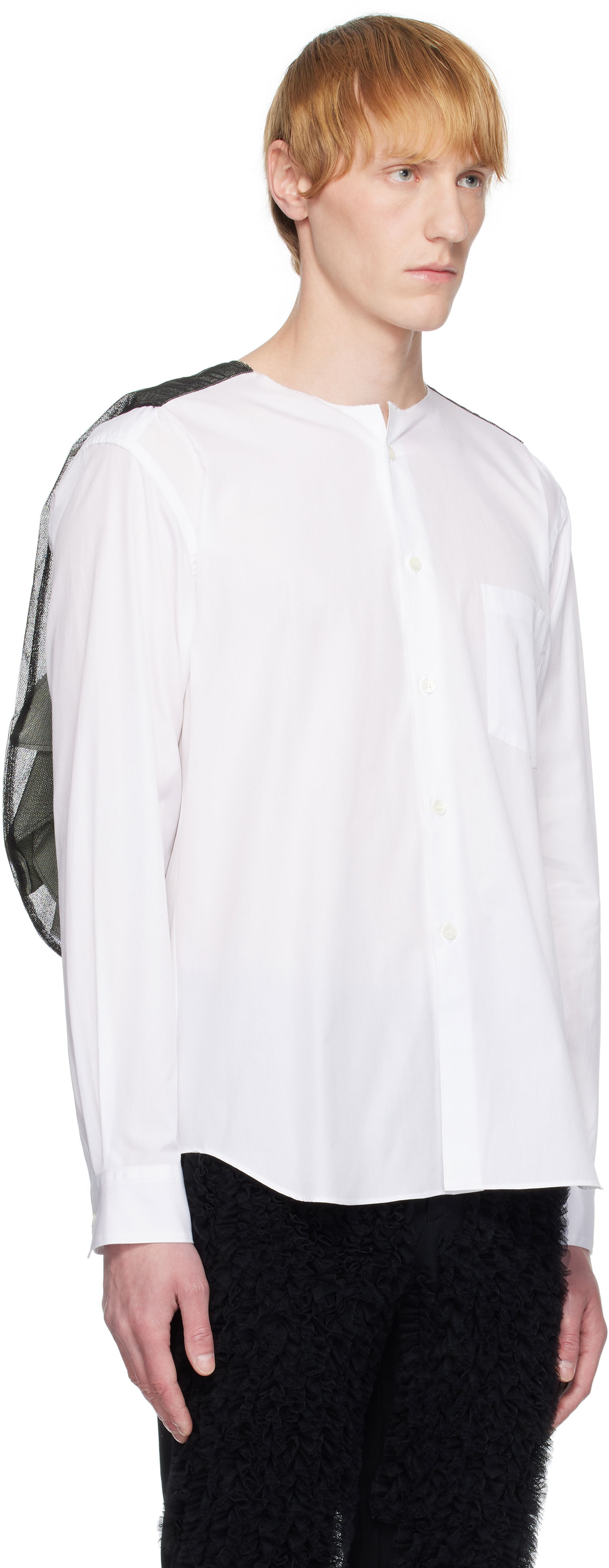 Skjorta Comme des Garçons Homme Plus Broad & Tulle Cotton Cloth Collarless Shirt Vit | PO-B013-051, 1