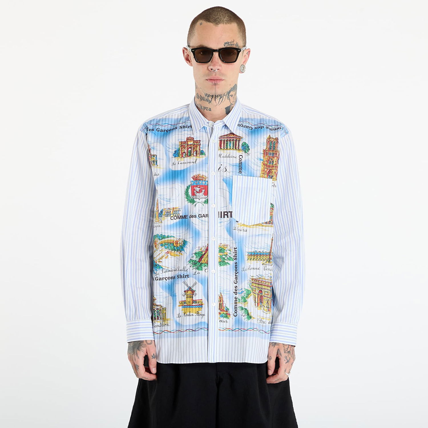 Skjorta Comme des Garçons Comme des Garçons SHIRT Striped Shirt With Paris Map Print Flerfärgad | FP-B058-W25 White, 0