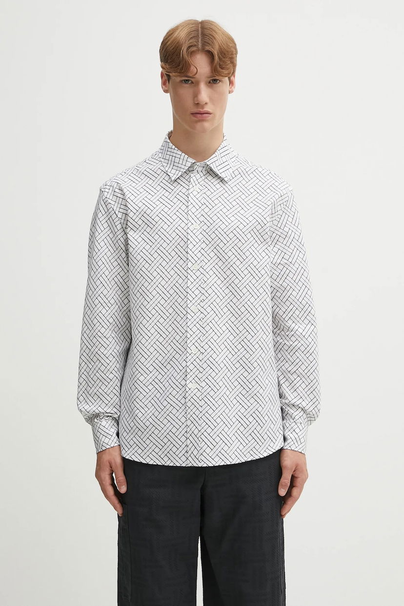Skjorta KENZO Weave Relaxed Fit Shirt with Classic Collar Vit | FF65CH4029JD