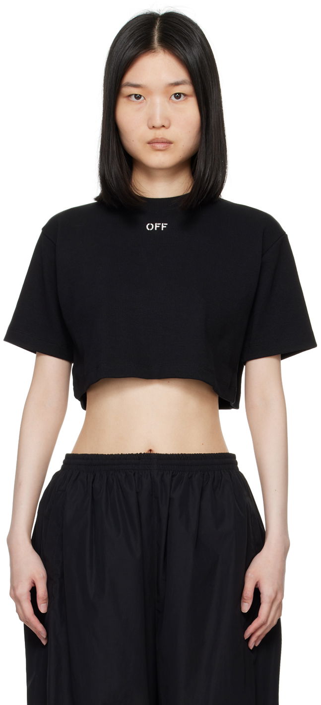 Crop top Off-White Black Off Stamp Rib Cropped T-Shirt Svart | OWAA081C99JER0041001