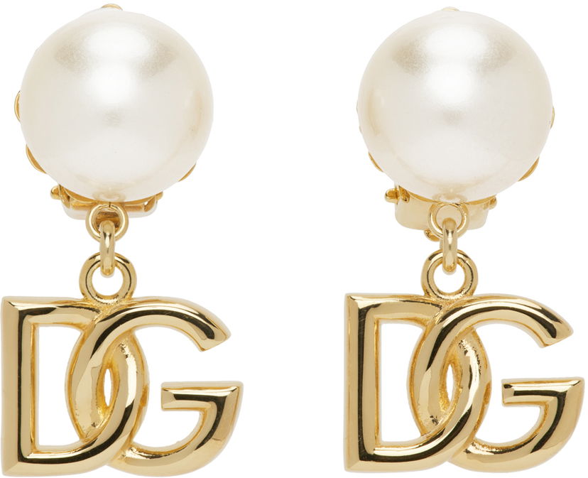 Örhängen Dolce & Gabbana Gold Pearl Logo Earrings Metallisk | WEO2N1 W1111