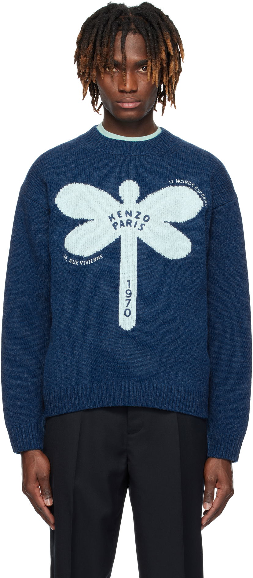 Sweater KENZO Kenzo Paris 'KENZO Dragonfly' Embroidered Wool Sweater Blå | FF55PU7163CA