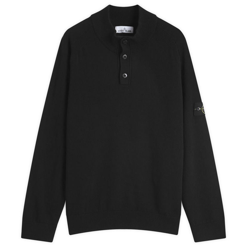 Sweater Stone Island Geelong Wool Half Button Knit, Large Svart | K1S155100043-V0029