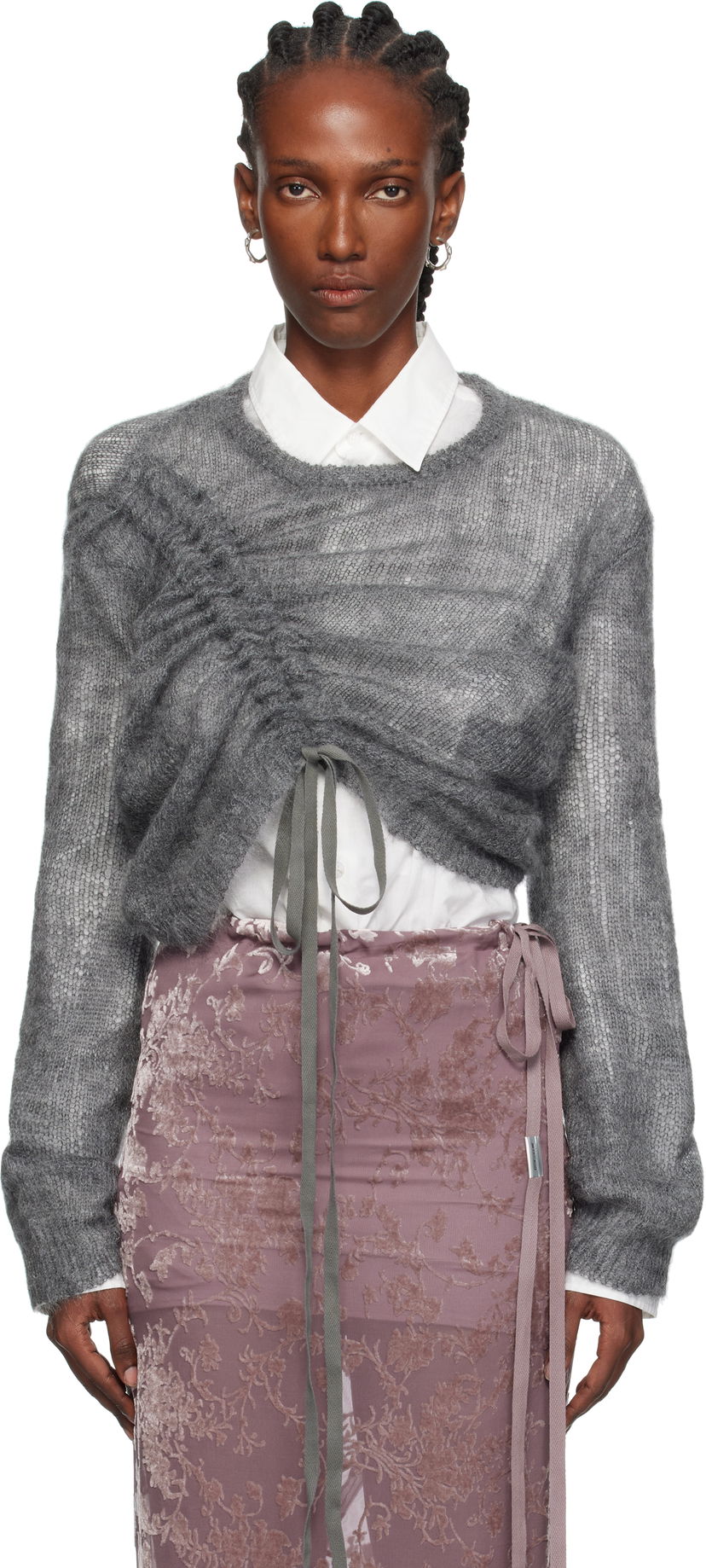 Sweater Ann Demeulemeester Ann Demeulemeester Zinaida Drawstring Sweater Grå | 2520-W-KN35-KN069-088