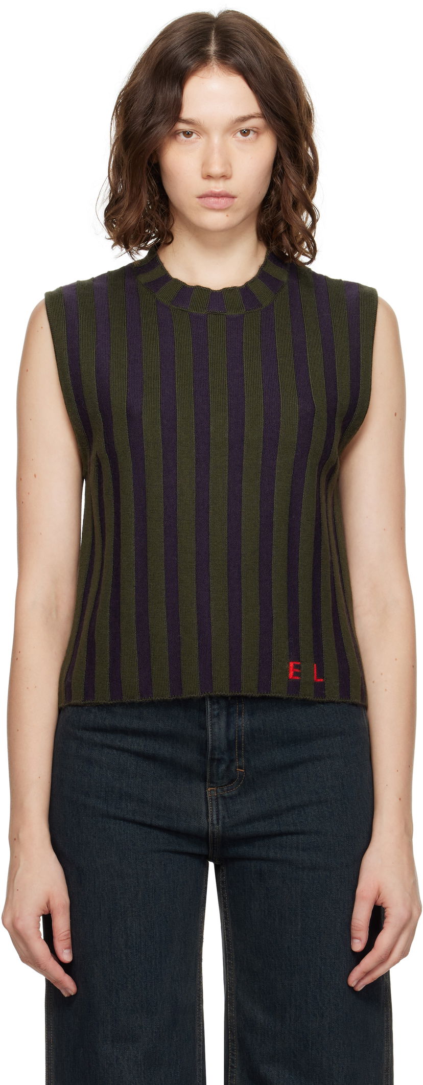 Linne Eckhaus Latta Eckhaus Latta Striped Sleeveless Top Grön | 8025-EL-PF25-M -