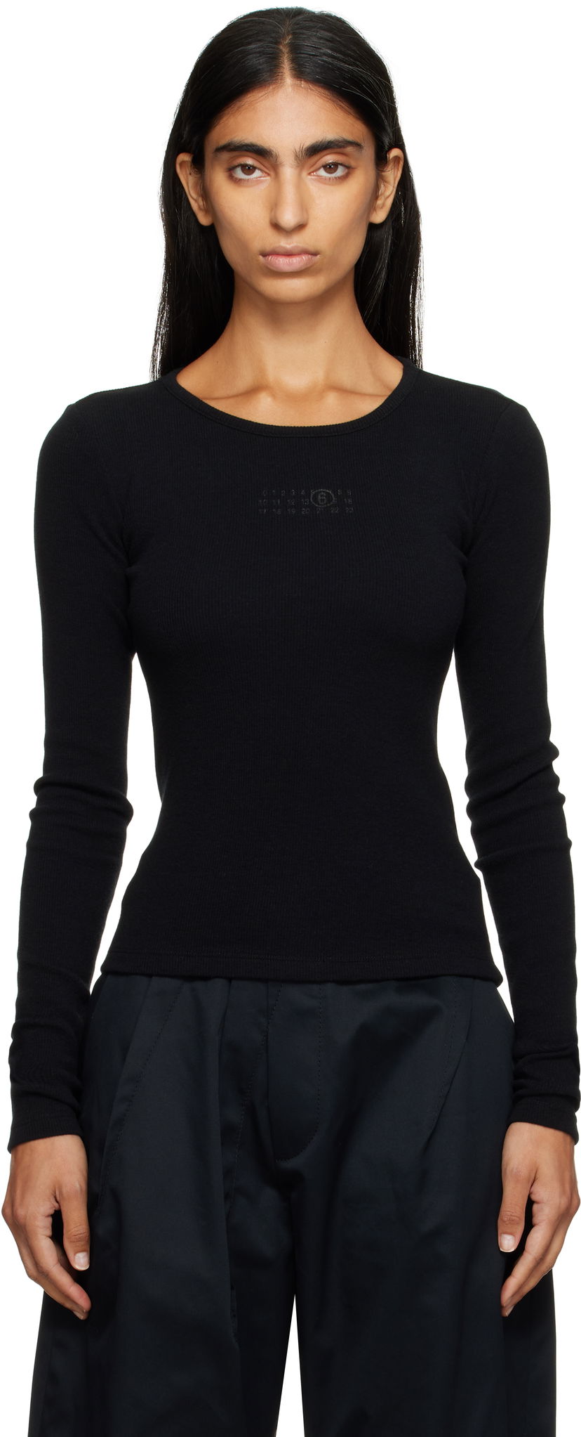 T-shirt Maison Margiela MM6 Maison Margiela Wool Blend Rib Jersey Long Sleeve T-Shirt Svart | S52NH0029 M20122