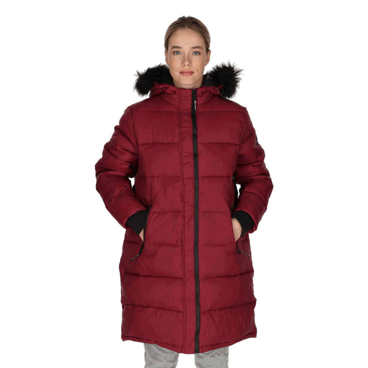 Pufferjacka Champion Elena Long Hooded Puffer Jacket with Faux Fur Bourgogne | CHA213F501-5U, 0