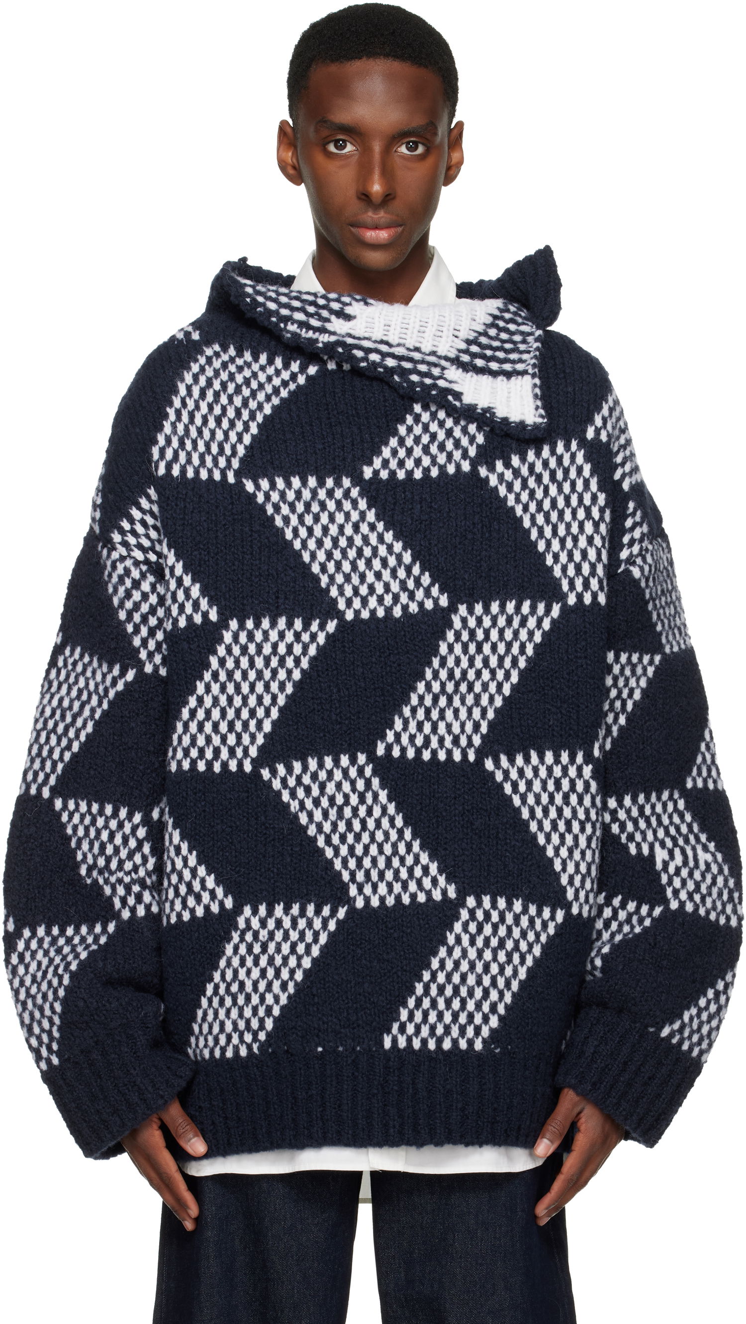 Sweater Dries Van Noten Dries Van Noten Oversized Geometric Knit Turtleneck Flerfärgad | 252-021240-2726, 0