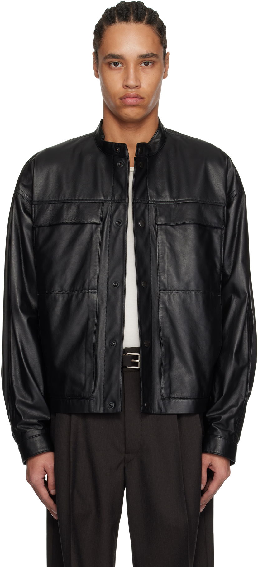 Jacka LEMAIRE Lemaire Soft Boxy Leather Jacket Svart | OW1136 LL0094