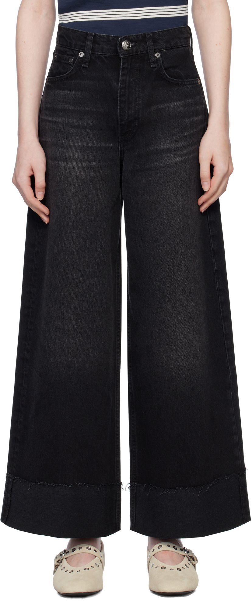 Jeans rag & bone Sofie Ankle Wide Leg Jeans Svart | WDD24H2993RGBL