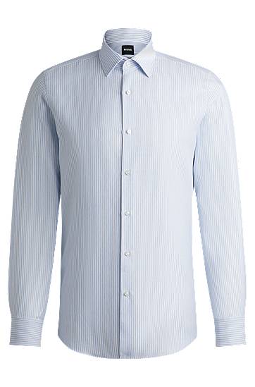 Skjorta BOSS Slim-Fit Striped Linen-Blend Shirt Blå | 50539206