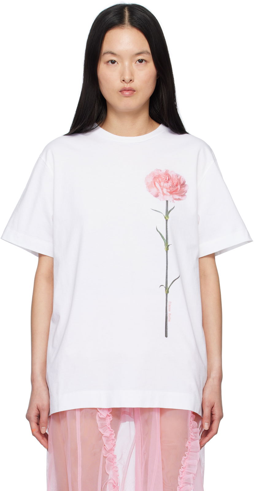 T-shirt Simone Rocha Simone Rocha Carnation Print T-Shirt Vit | 5195P32A-W 0569