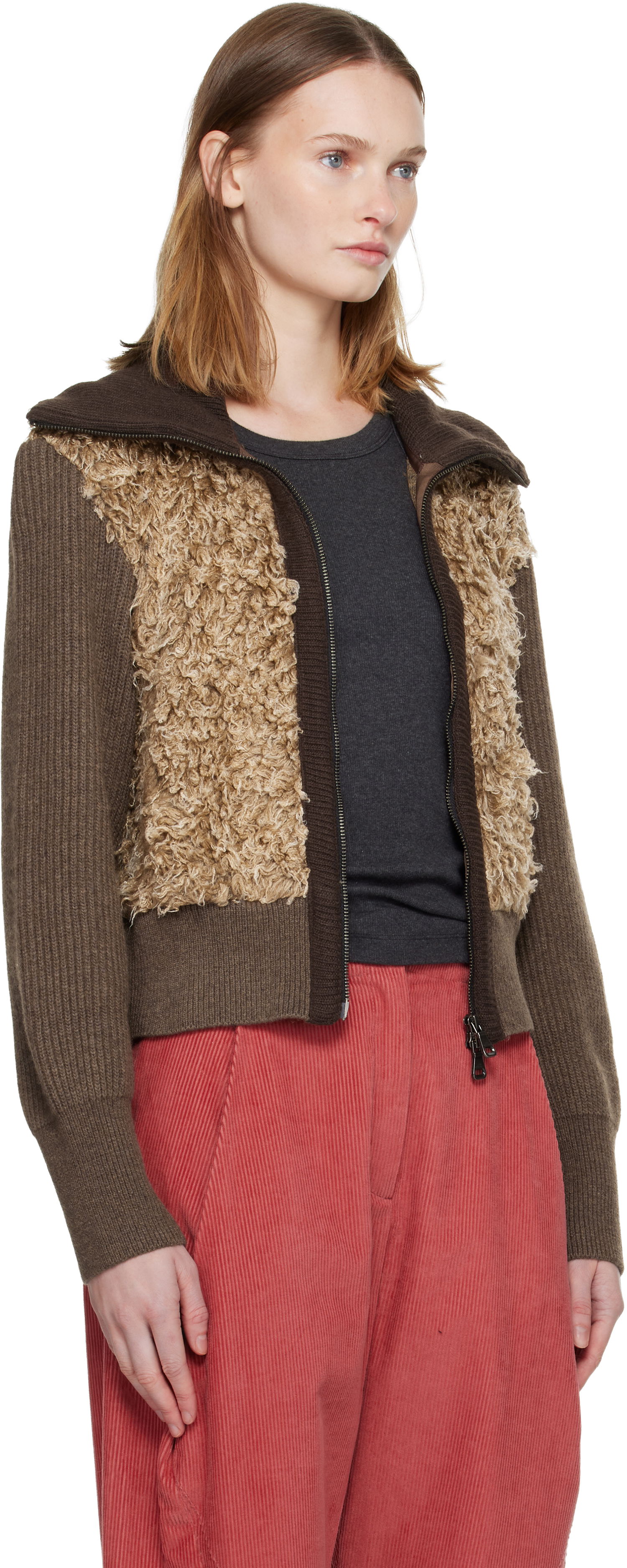 Sweater Andersson Bell Curly Faux Fur Panel Full-Zip Knit Cardigan Flerfärgad | atb1392w, 1