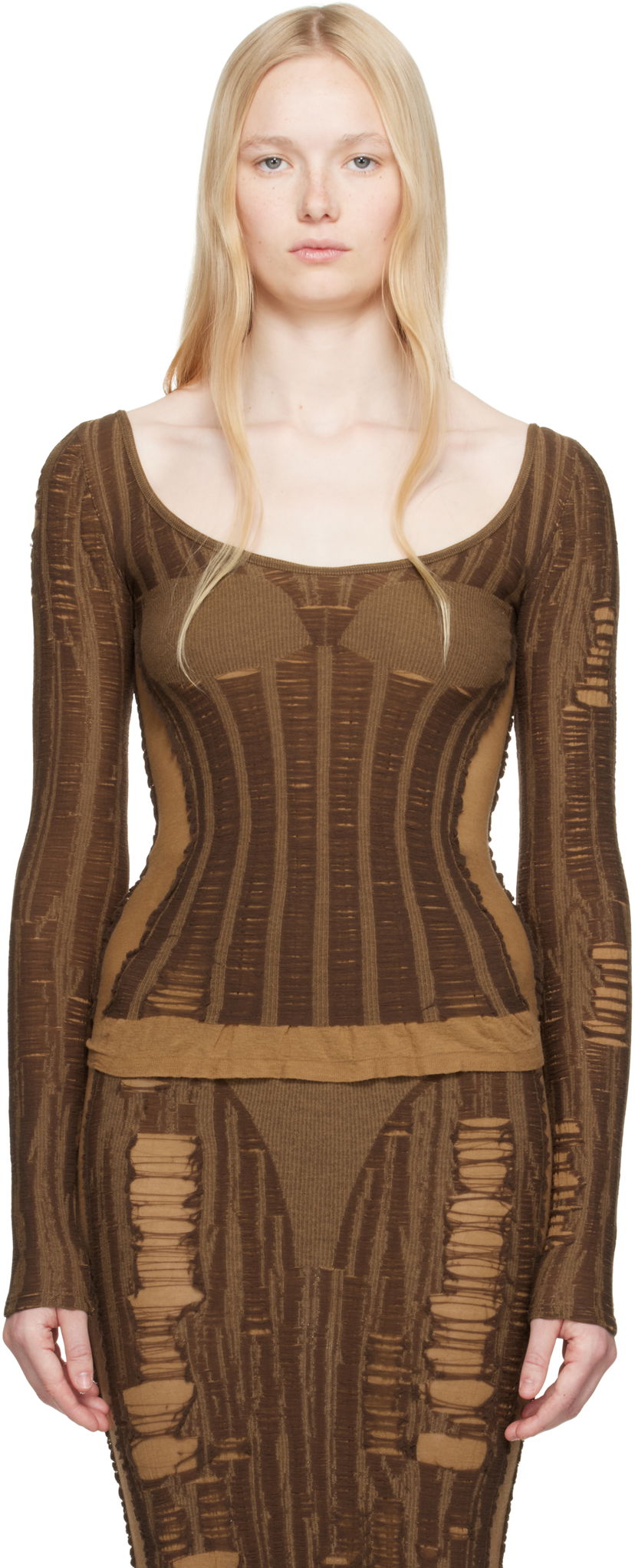Klä Diesel Diesel M-Calai Distressed Ribbed Knit Top Brun | A19218 0BJBI