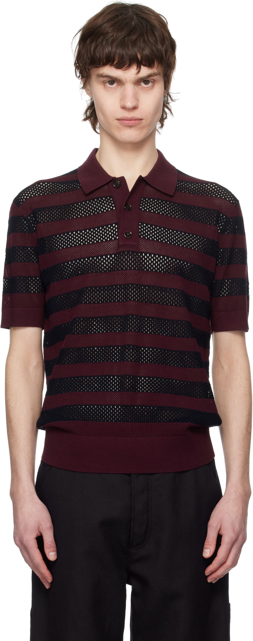 Polotröja Dries Van Noten Dries Van Noten Striped Knit Polo Bourgogne | 251-021214-1701