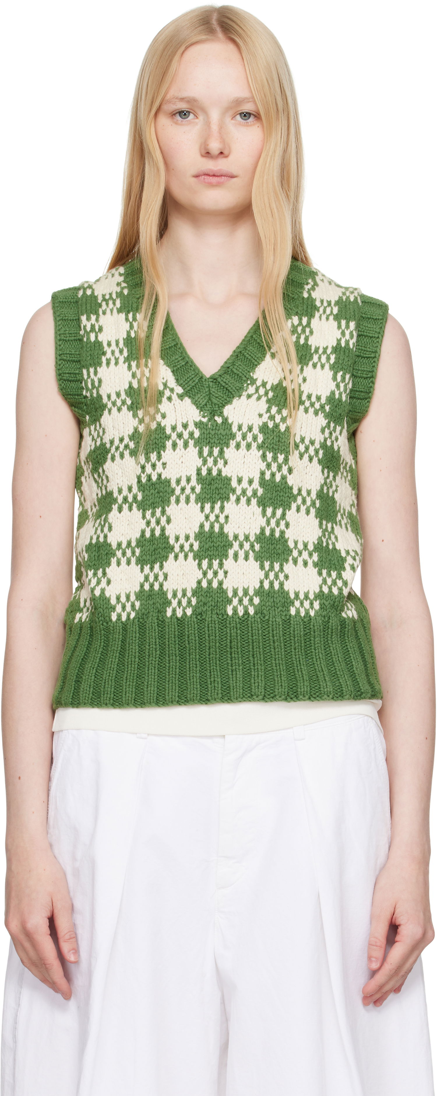 Sweater YMC YMC Heidi Checkered Knit Vest Grön | Q8YAB, 0